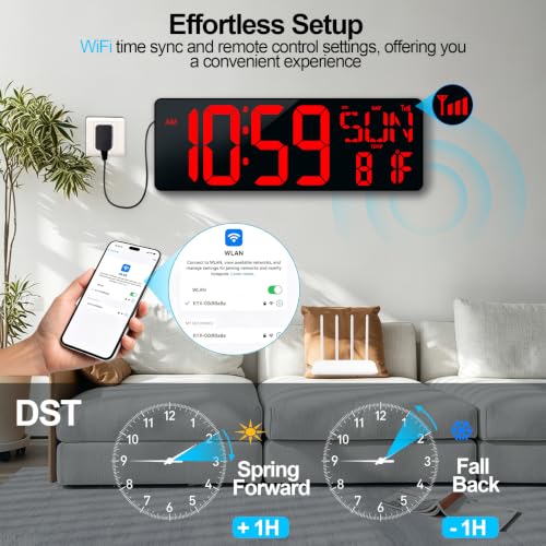 WiFi Sync 17.2" Large Digital Wall Clock, APP & Remote Control - Image 3