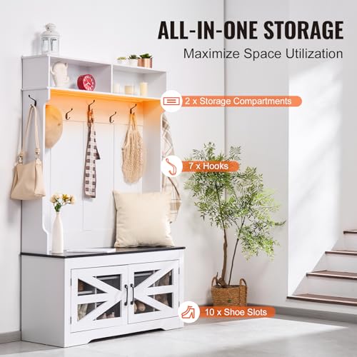 VEVOR Hall Tree Entryway Bench, LED Coat Rack with Shoe Storage - Image 6