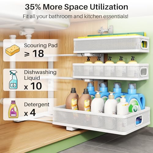 Kitstorack Under Sink Organizer, 2-Pack 3-Tier Height - Image 6