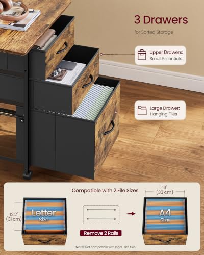 VASAGLE Rolling File Cabinet with 3 Drawers, Printer Stand - Image 5