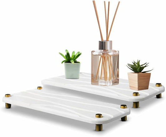 2-Piece Water Absorbing Stone Tray Set – Fast-Dry Diatomite Soap Trays for Bathroom & Kitchen Sink, Gold Finish