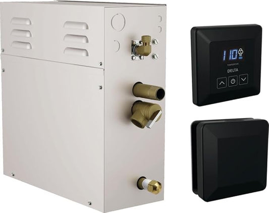 Delta Faucet SimpleSteam 6kW Steam System Kit Matte Black, Includes 6kW Steam System Generator, Square Digital System Control, Square Steam Head, Matte Black 5P-EST06-BL