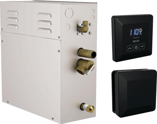 Delta Faucet SimpleSteam 4kW Steam System Kit Matte Black, Includes 4kW Steam System Generator, Square Digital System Control, Square Steam Head, Matte Black 5P-EST04-BL