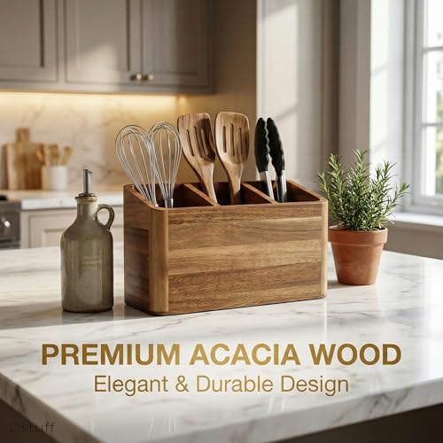 Dstuff Wood Utensil Holder for Kitchen Counter - Large Kitchen - Image 4