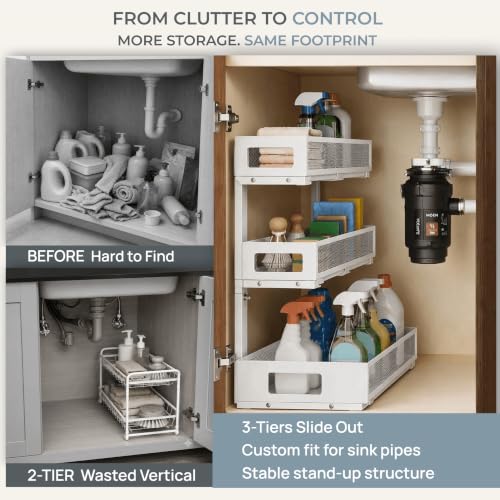 3-Tier Under Sink Organizer, Pull-Out Drawers, 2-Pack White - Image 5