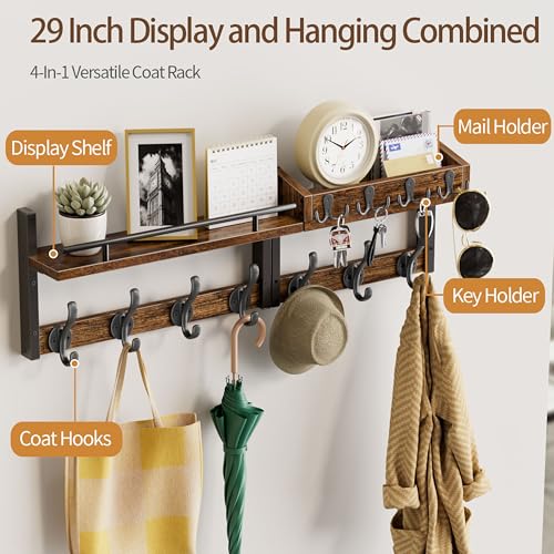 29 inch Coat Rack Wall Mount with Shelf, Entryway Wall - Image 5