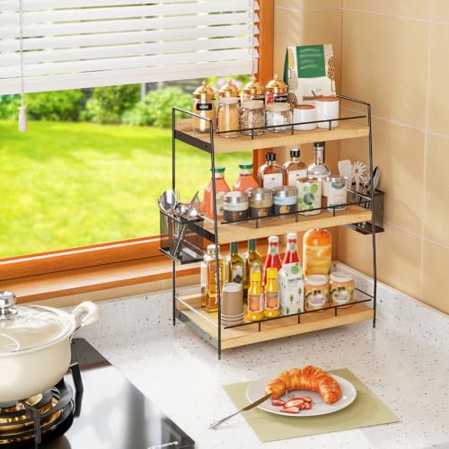Wood 3 Tier Bathroom Counter Organizer with Side Baskets Fits - Image 7