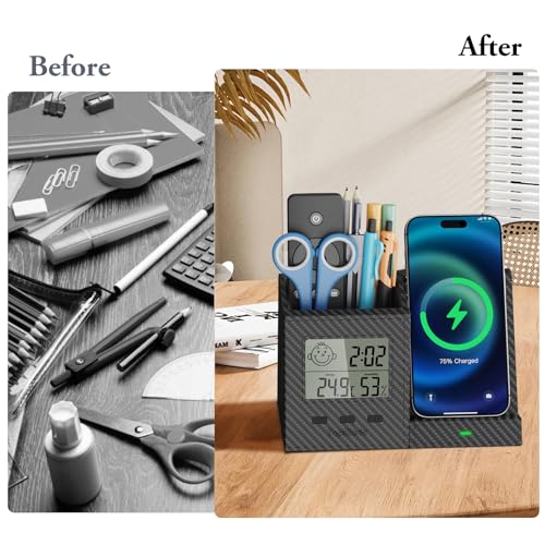 Wireless Charger with Pen Holder, LED Screen Desk Organizer - Image 4