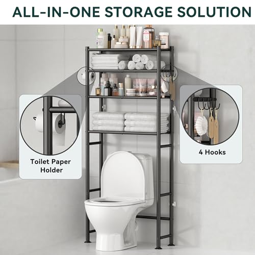 4-Tier Over The Toilet Storage Shelves, Black - Image 5