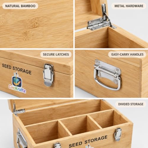 Bamboo Seed Storage Box Organizer with Removable Dividers (Wood) - Image 5