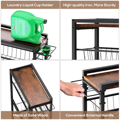 4 Tier Slim Rolling Storage Cart with Pull-Out Baskets, Narrow - Image 6