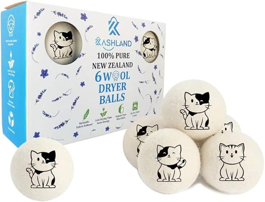 Organic Wool Dryer Balls: Eco-Friendly & Chemical-Free | Our Anti-Entanglement Reusable Balls Eliminate Wrinkle Static | 6-Pack XL Dryer Balls for Laundry is Made with New Zealand Wool (Cat)