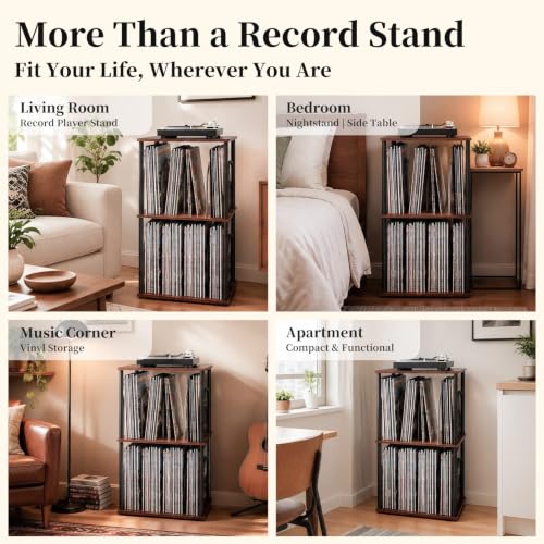 Record Player Stand, 3-Tier Vinyl Record Storage,Walnut - Image 6