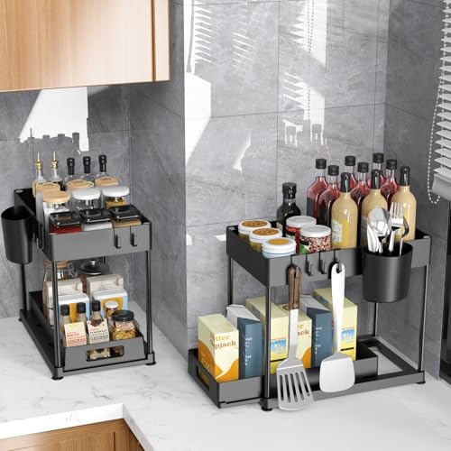 2 Pack Under Sink Organizer with Pull-Out Drawer, Black - Image 6