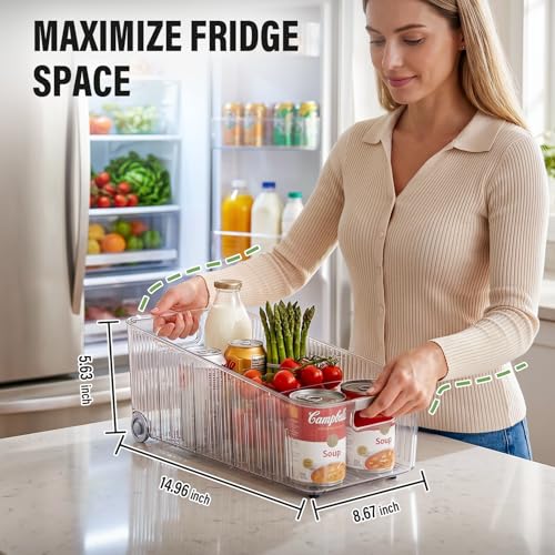 Pull Out Fridge Organizer Bins with Wheels, 8 Dividers, 2-Pack - Image 4