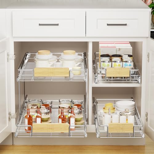 2 Tier Pull Out Cabinet Organizer with Wooden Handle, 16½" W x - Image 7