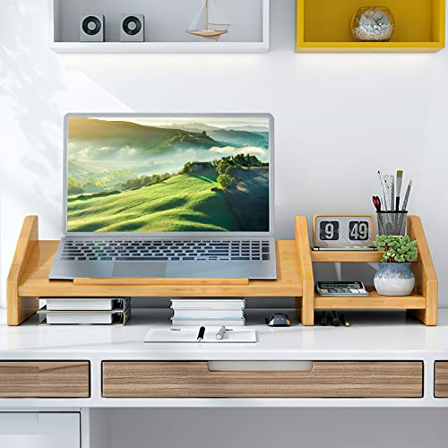 Ufine Bamboo Laptop Stand for Desk with Storage Computer Monitor - Image 3