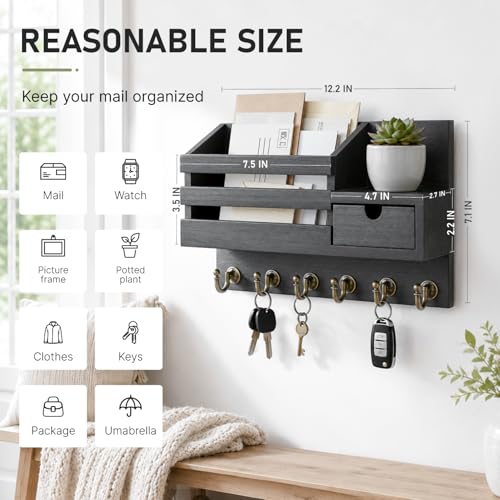 FifthQuarter Key Holder Wall Mount with Drawer and 6 - Image 3