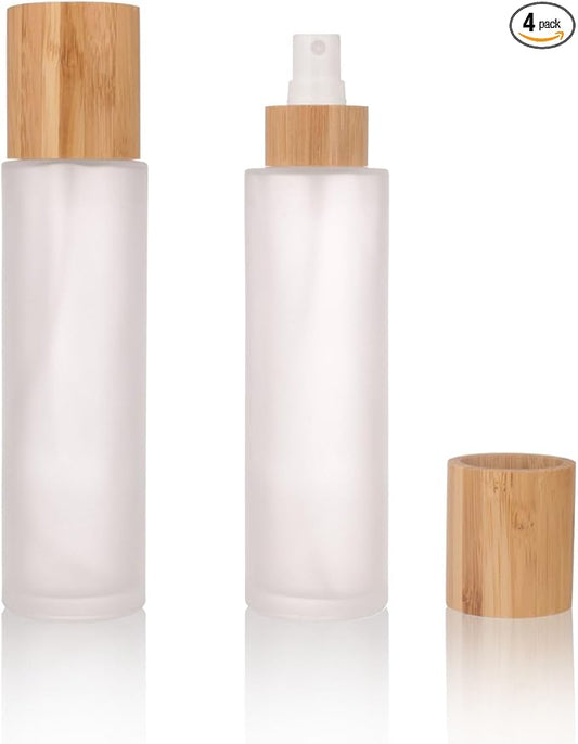 COSIDEA 12 pcs Empty 5oz /150ml bamboo lid Frost glass spray bottle with fine mist despenser head for liquid perfume toiletries containers, toner bottles