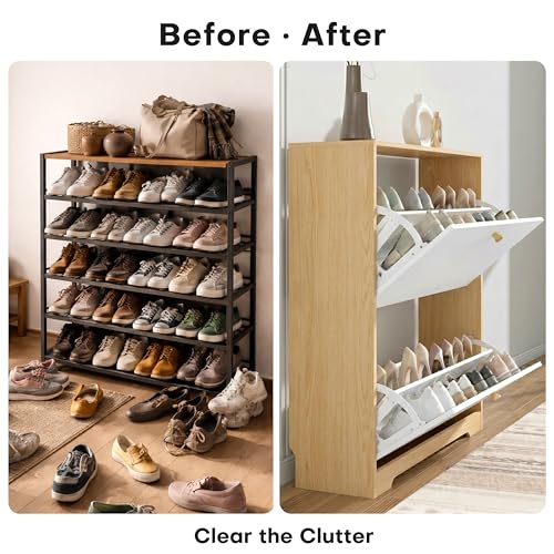Nicetree Shoe Storage Cabinet with 2 Flip Drawer, Narrow - Image 6