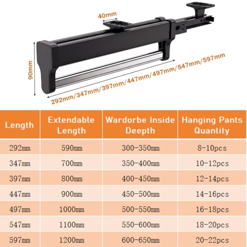 Valet Rod for Closet Pull Out, Adjustable Pants Rack Rail - Image 3