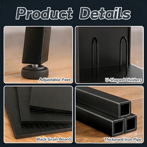 Record Player Stand with Flip-Down Record Shelf, Black - Image 7