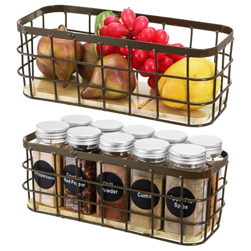 Dicunoy Set of 2 Small Wire Baskets, Narrow Rustic Storage Bin - Image 5
