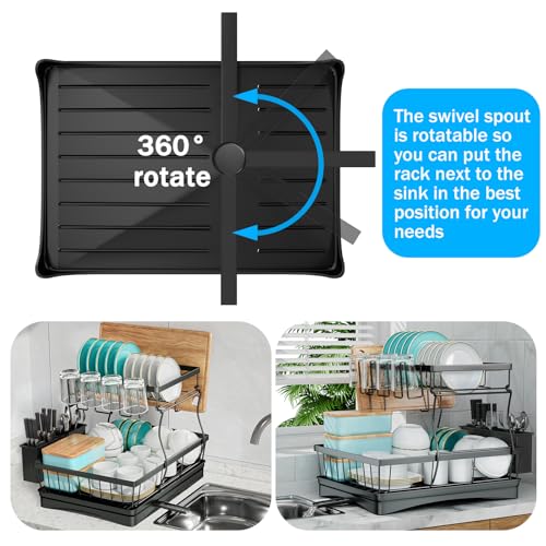 7 code 2-Tier Large Dish Drying Rack for Kitchen Counter, Black - Image 3
