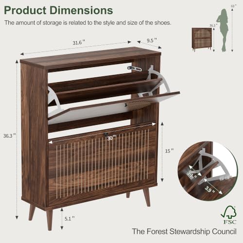 Wooden Shoe Cabinet for Entryway, 2 Flip Drawers Enclosed - Image 3