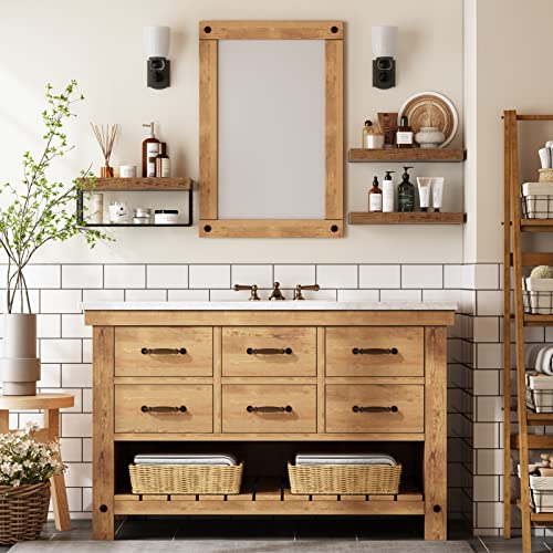QEEIG Bathroom Shelves Over Toilet Wall Mounted (Brown, Set of 3 - Image 7