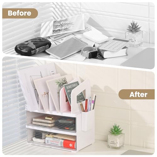 LALOBLUE Acrylic Desk Organizer with Drawer and Vertical File - Image 6