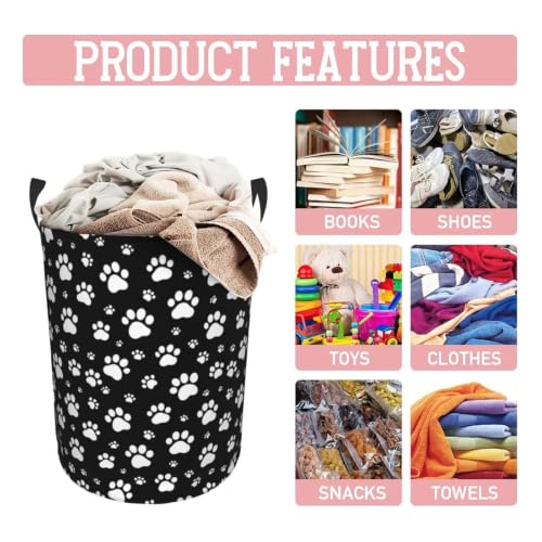 Dog Paws Black Laundry Hamper Bag With Waterproof Liner - Image 7