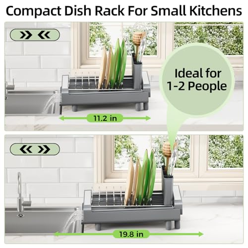 TOOLF Small Dish Drying Rack, Expandable and Space-Saving, Gray - Image 3