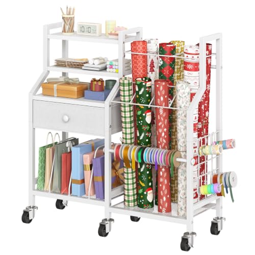 HOOBRO Wrapping Paper Storage Cart, Rolling Gift Wrap - Image 2