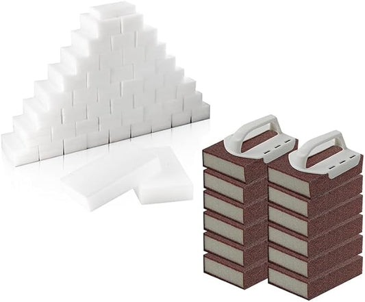 100 Pack Melamine Sponges & 12PCS Magic Carborundum Sponge Bundle