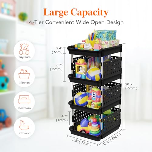Lifewit 4 Tier Plastic Stackable Storage Baskets | Home Organization - Image 4