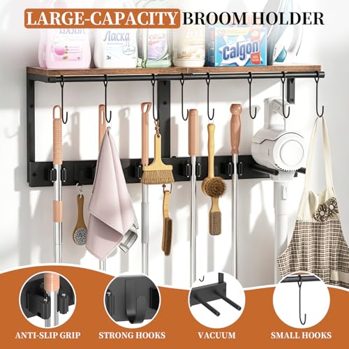 3-in-1 Broom Holder Wall Mount with Shelf, Mop Organizer - Image 5