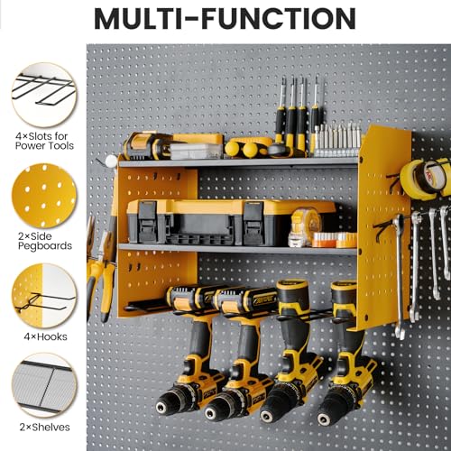Power Tool Organizer Wall Mount, 3-Layer Drill Rack, Yellow - Image 4