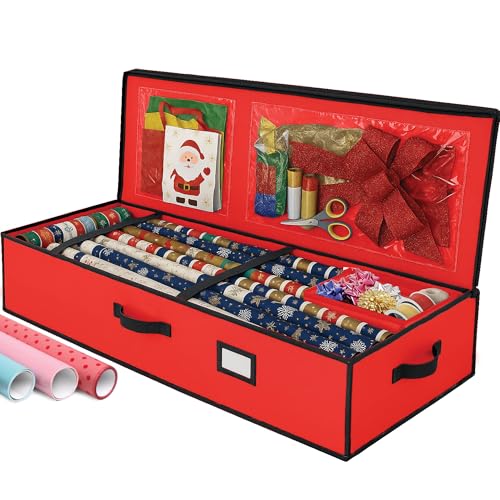 Christmas Wrapping Paper Organizer Storage Box, Straps/Pockets - Image 2