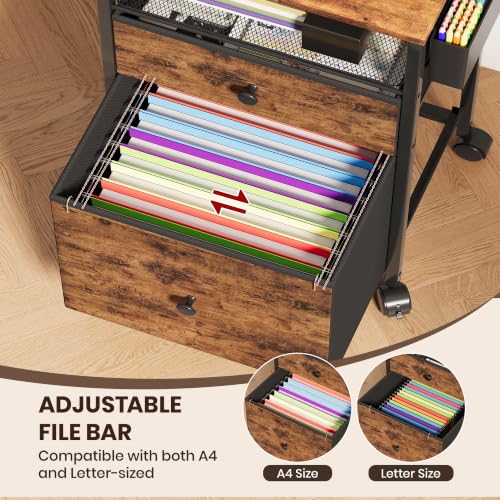File Cabinet, Rolling Cart with 2 Storage Drawers and 2 - Image 5