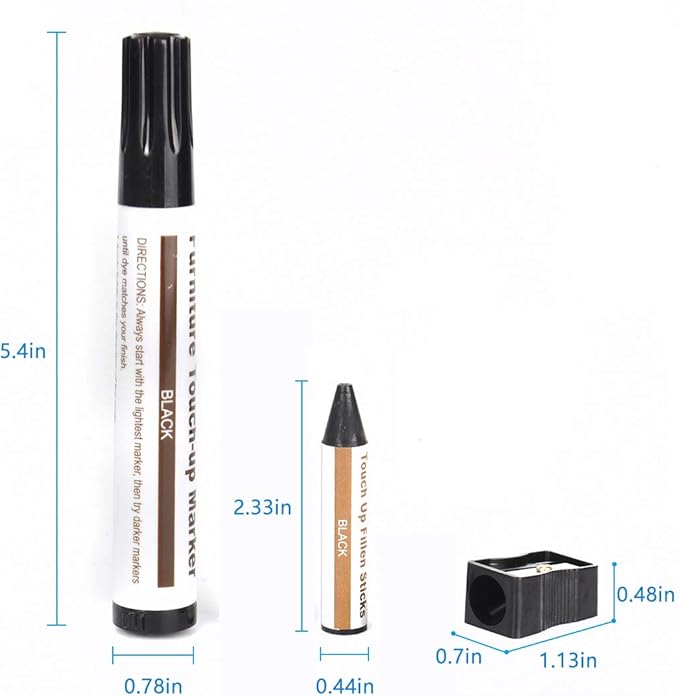 Furniture Repair kit, Wood Scratch Cover Markers*6 and Wax Filler Sticks*6 with Sharpener- 13Pack, Furniture Markers Touch Up Kit for Cover Ups Wooden Floors, Tables, Desks, Carpenters, Stains