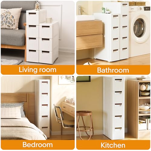 4 Drawer Slim Bathroom Cabinet, Narrow Rolling Cart Organizer - Image 6