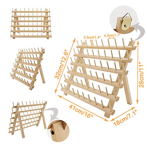 New brothread 60 Spools + 12 Spools Wooden Thread Rack - Image 5