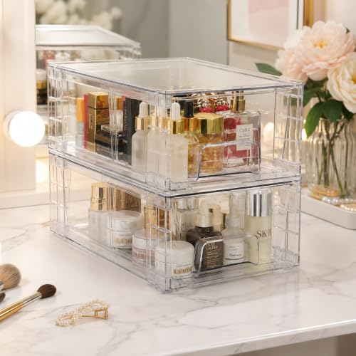 2 Pack Stackable Storage Drawers,Plastic Organizers Bins - Image 3