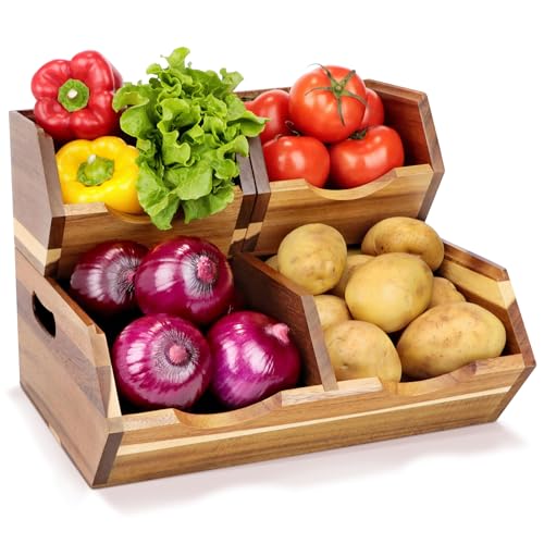 Acacia Wood Pantry Storage Bins, Stackable 3-piece set - Image 2