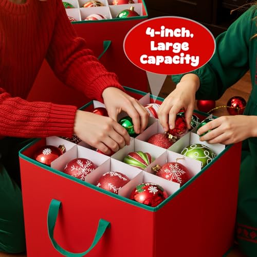 Christmas Ornament Storage Box, Red, 4in, 64pcs - Image 7