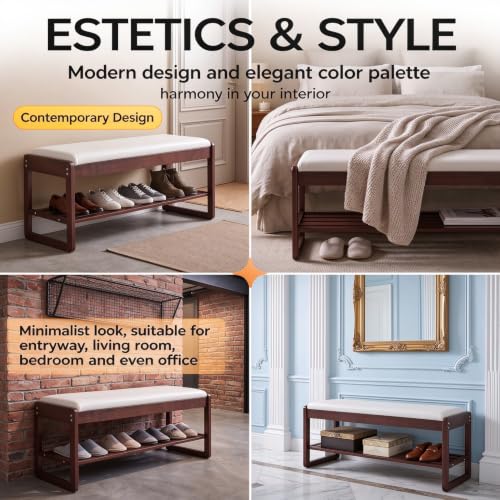Wood Entryway Bench with Flip Storage Cushion, U-Shaped - Image 6