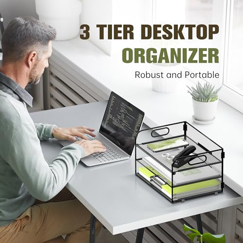 DALTACK 3 Tier Paper Organizer for Desk, Sliding Paper Trays - Image 3