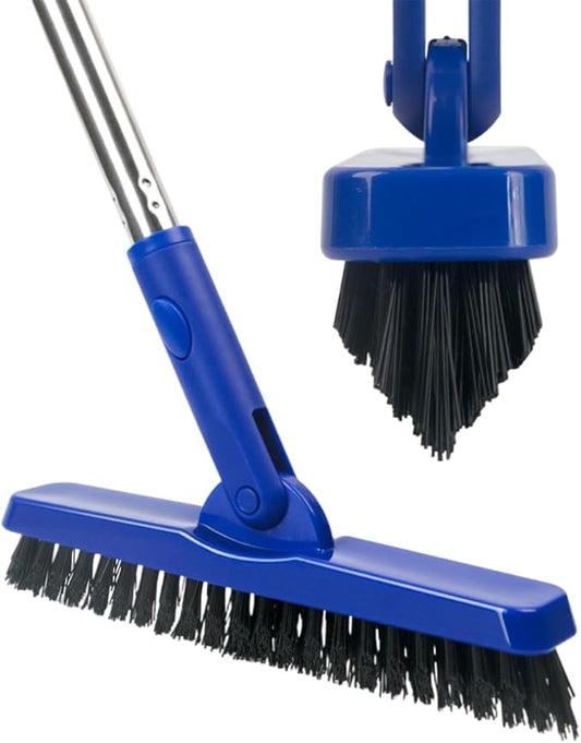 CELOX Grout Brush with Long Handle V-Shape Grout Line Scrubber with Stiff Bristle for Deep Cleaning Tile Grout, Blue
