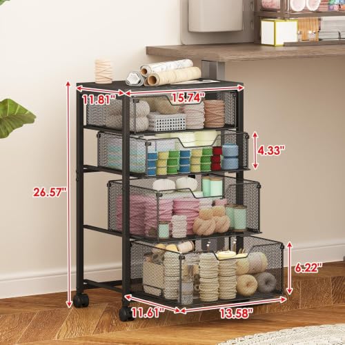 Rolling Cart with Drawers, 4 Drawers Storage Cart, Black - Image 4
